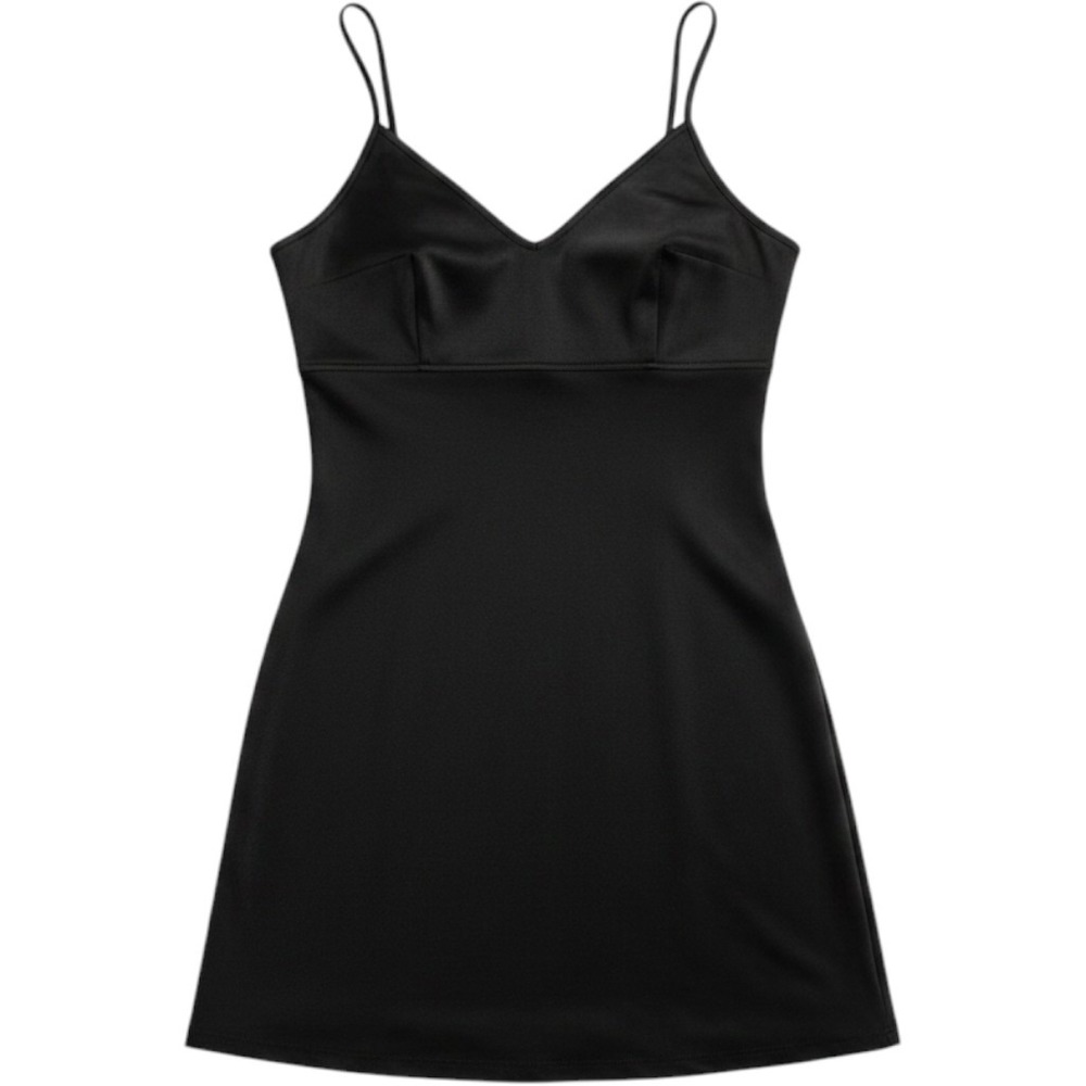 Jay Jacobs Slip Dress Small Black Satin V-Neck Mini 90s Minimalist‎ LBD